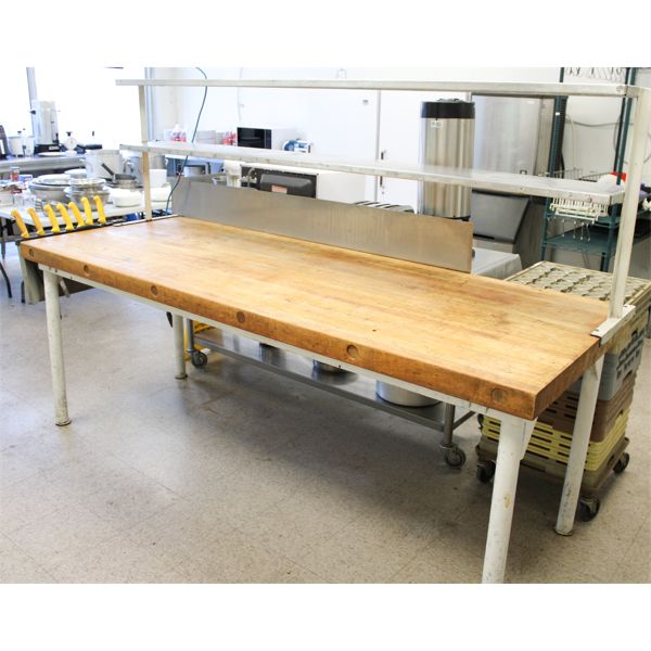 HEAVY DUTY BUTCHERS BLOCK TABLE W/ 2 SHELVES