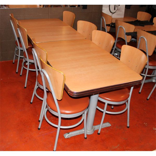 PAIR OF TABLES WITH 8 MATCHING CHAIRS
