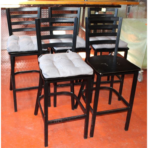 FIVE HIGH BACK WOOD STOOLS