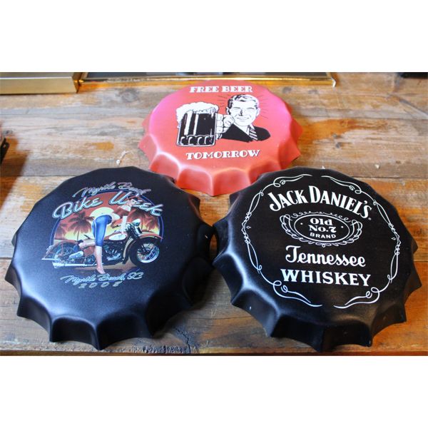 THREE BOTTLE CAP STYLE WALL ART