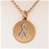 Image 1 : NEW 14K Rose Gold.10 ctw Diamond Awareness Ribbon Disc Pendant w/ 16" Rope Chain