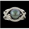 Image 2 : Pearl and Diamond Ring - 14KT White Gold