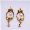 Image 3 : Pair of Mogul Style Silver Topped Gold Pearl & Polki Diamond Earrings