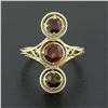 Image 2 : Antique 14k TT Gold Round Garnet Vertical 3 Station Concentric Wire Work Ring