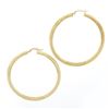 Image 5 : Large 14K Gold 2.15" Polished w/ Hand Engraved Matte Diamond Cut Hoop Earrings