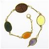 Image 1 : Antique Art Deco 14K Gold Graduating Scarab Carved Multi Gemstone Link Bracelet