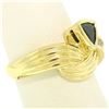 Image 3 : 18k Yellow Gold 1.04 ctw Trillion Sapphire & Baguette Diamond Ribbed Cocktail Ri