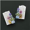 Image 6 : 18k White Gold 3.86 ctw Multi Color Gemstone Round Diamond Cluster Cuff Earrings