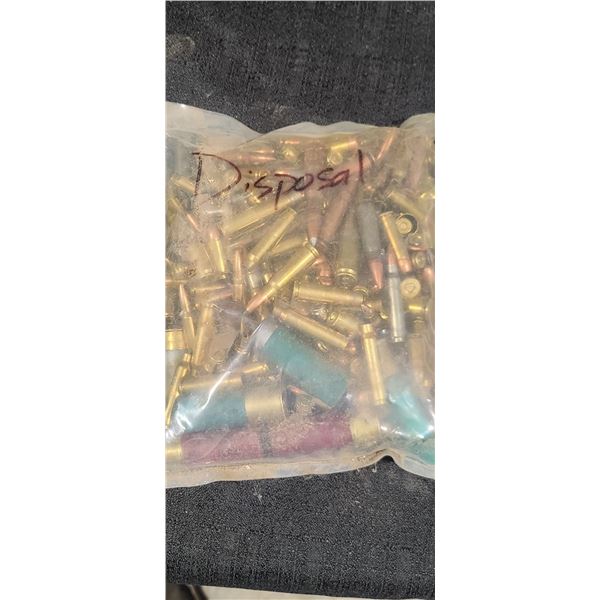ROUGHLY 9LBS OF FACTORY MISSLOADS A MIX OF RFLE AND PISTOL, SOME SHOTGUN AMMUNITION  MARKED DISPOSAL