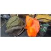 Image 7 : LEATHER MOCCASINS, SMALL HUNTING VEST, AMMO POUCH, TWO HATS, POUCH, WATER BOTTLE, AND BOLTS