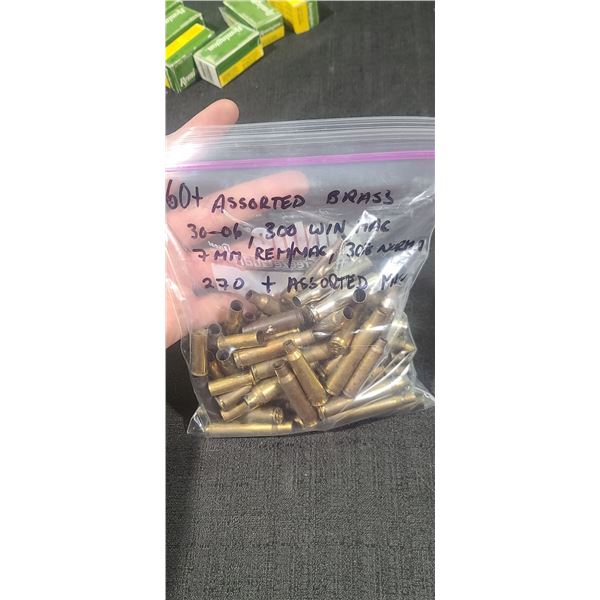 60 +/- ASSORTED BRASS: 30-.06, .300WIN, 7MM REM MAG, .308 NORMA, .270