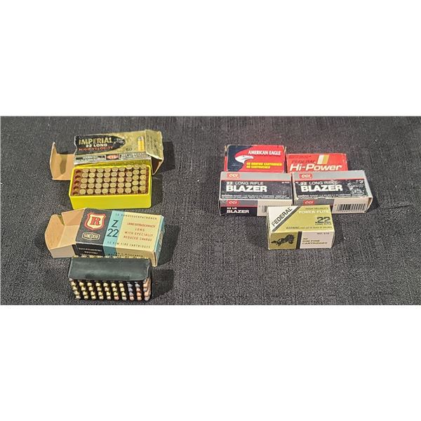 SIX FULL BOXES AND ONE BOX MISSING 5 .22LR - MIX OF BRANDS - ONE BOX HAS 34 .22SR