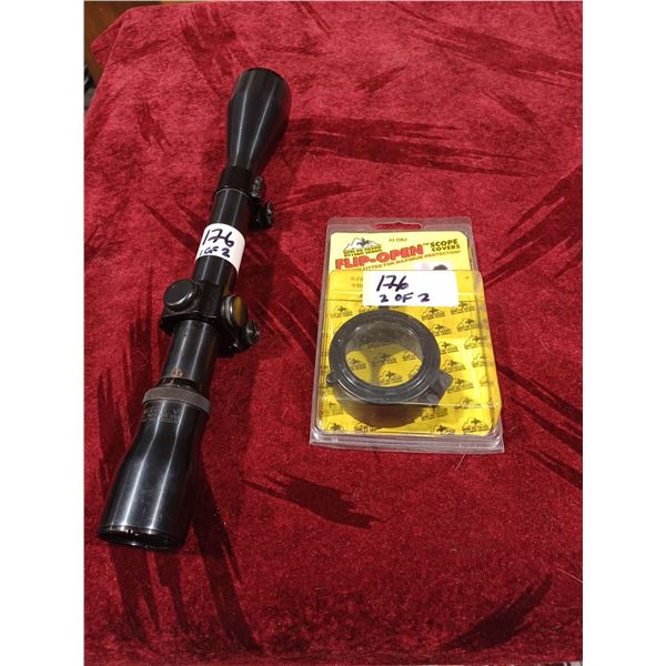 WEAVER 2.5X 8 SCOPE AND RINGS PLUS NEW FLIP OPEN SCOPE COVER