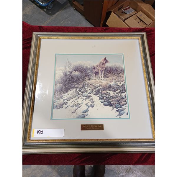 FRAMED BATEMENT PRINT "COYOTE IN WINTER SAGE" 19"X 19"