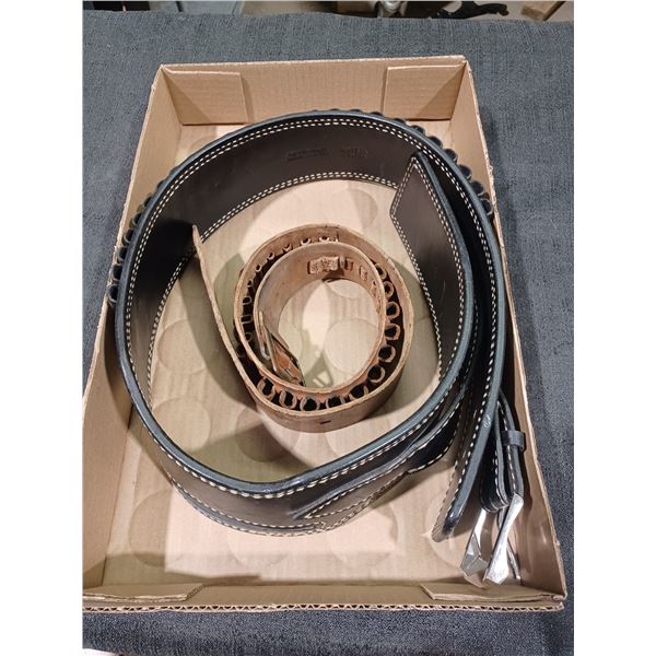 2 LEATHER AMMO BELTS SZ 32-34 BLACK ONE APPEARS TO BE NEW