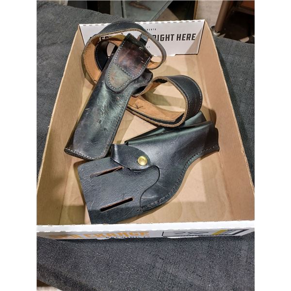 LEATHER REVOLVER HOLSTERS AND BELT PLUS 2 NEW HOLSTERS