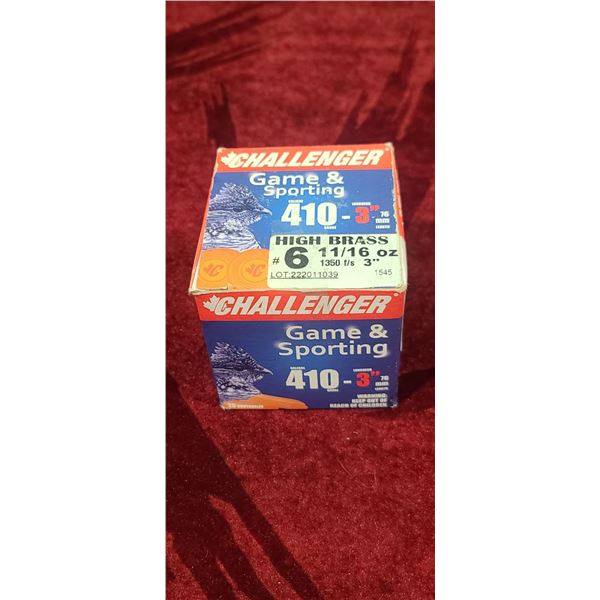 25 ROUNDS OF .410 CHALLENGER 3" HIGH BRASS #6 SHOT 1350F/S