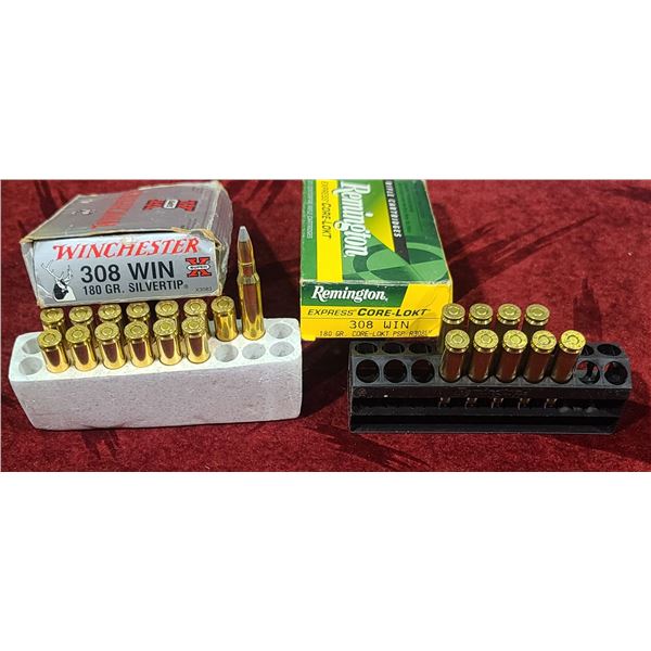 23 ROUNDS OF .308 - QTY 14 WINCHESTER .308 WIN 180GR SILVERTIP AND QTY9 REMINGTON .308WIN 180GR CORE