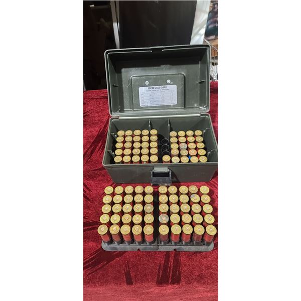 MTM CASE CARD WITH 26 ROUNDS OF 12GA TRAP - AND 73 SPENT SHELLS - CASE CAN HOLD 100 SHELLS