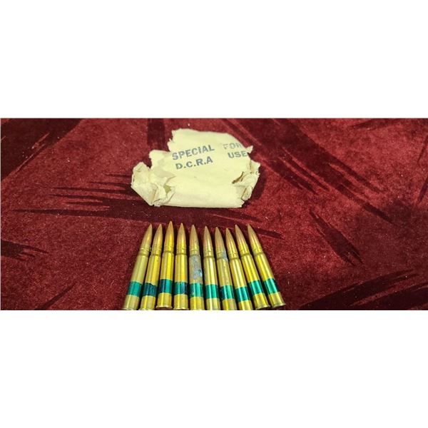 10 ROUNDS OF .303 BRITISH BALL - SPECIAL FOR D.C.R.A USE - GREEN BANDED CARTRIDGE LOOSE WITH ORIGINA