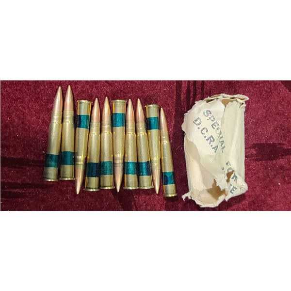 10 ROUNDS OF .303 BRITISH BALL - SPECIAL FOR D.C.R.A USE - GREEN BANDED CARTRIDGE LOOSE WITH ORIGINA