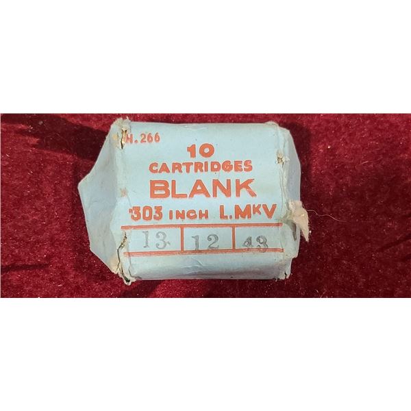 10 CARTRIDGES - BLANK .303INCH L.MKV H.266 DATED 13/12/43