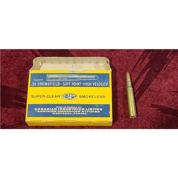 20 DOMINION .30 SPRINGFIELD (GOV'T .06) SMOKLESS, HIGH VELOCITY, SOFT POINT 180GR "SUPER CLEAN" AMUN