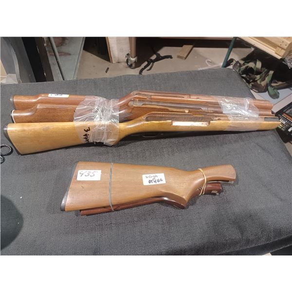 THREE UNKNOWN MAKE RIFLE STOCKS AND 2 SHOTGUN STOCKS