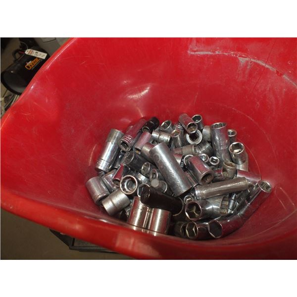 Red Bucket Of Assorted Sockets