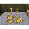 Image 1 : Lot of Brass Candle Sticks, Deer & Cat