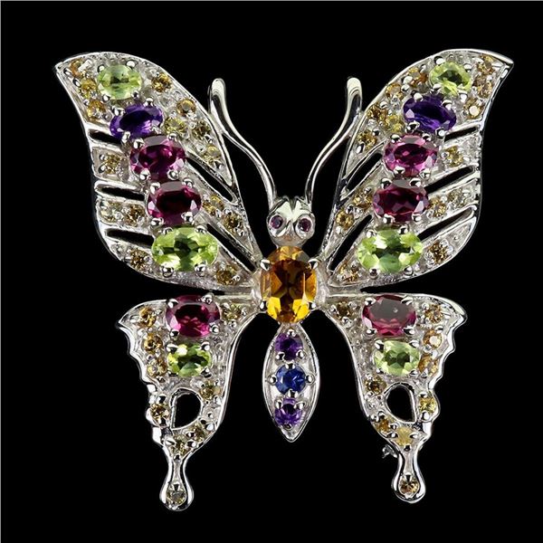 Natural Amethyst Sapphire Garnet Brooch