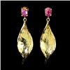 Image 1 : Natural Ruby & Golden Leaf Earrings