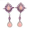 Image 2 : Natural Ethiopian Pink Opal Rhodolite White Topaz Earrings