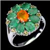 Image 1 : Natural Orange OpalColombian Emerald Sapphire Ring