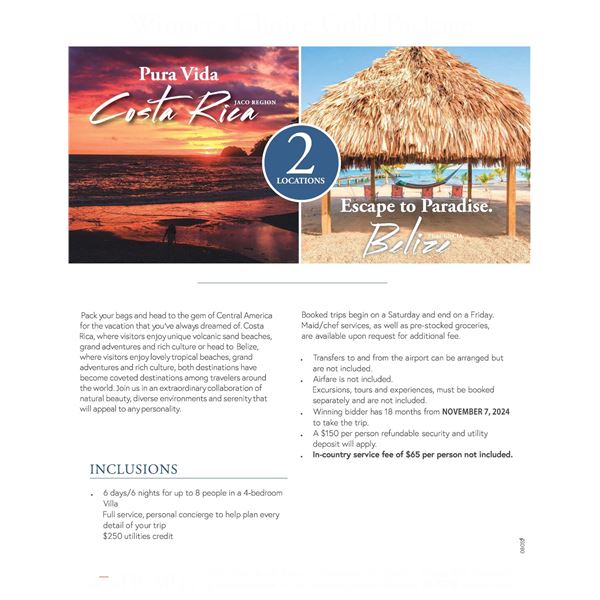 Travel to Costa Rica or Belize - 6-Day/6-Night up to 8 Guests