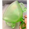 Image 4 : Fenton Uranium Florentine Stretch Glass Double Dolphins Fan Vase - 1920s
