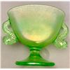 Image 6 : Fenton Uranium Florentine Stretch Glass Double Dolphins Fan Vase - 1920s