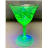 Image 1 : Rare Depression Uranium Glass Wheel Cut Stemmed Wine Glass - 1930s