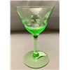 Image 2 : Rare Depression Uranium Glass Wheel Cut Stemmed Wine Glass - 1930s