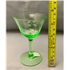 Image 3 : Rare Depression Uranium Glass Wheel Cut Stemmed Wine Glass - 1930s