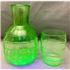 Image 3 : Hazel Atlas Depression Uranium Glass Tumble-Up Bedside Water Set (2 Chips on Cup)