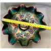Image 4 : Dugan Cobalt Blue Carnival Glass Dogwood Sprays Pedestal Ruffled Bowl - 1909
