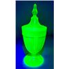 Image 1 : Northwood Uranium Vaseline Stretch Glass 1 Pound Covered Candy Dish - 1920s