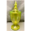 Image 2 : Northwood Uranium Vaseline Stretch Glass 1 Pound Covered Candy Dish - 1920s