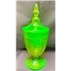 Image 3 : Northwood Uranium Vaseline Stretch Glass 1 Pound Covered Candy Dish - 1920s