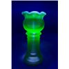 Image 1 : Northwood Rare Green Opal Uranium Glass Spool Threaded Hyacinth Vase - 1890s