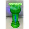 Image 3 : Northwood Rare Green Opal Uranium Glass Spool Threaded Hyacinth Vase - 1890s