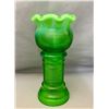 Image 4 : Northwood Rare Green Opal Uranium Glass Spool Threaded Hyacinth Vase - 1890s
