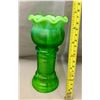 Image 5 : Northwood Rare Green Opal Uranium Glass Spool Threaded Hyacinth Vase - 1890s