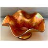 Image 1 : Fenton Amber Carnival Glass Holly Ruffled Hat Vase - 1907